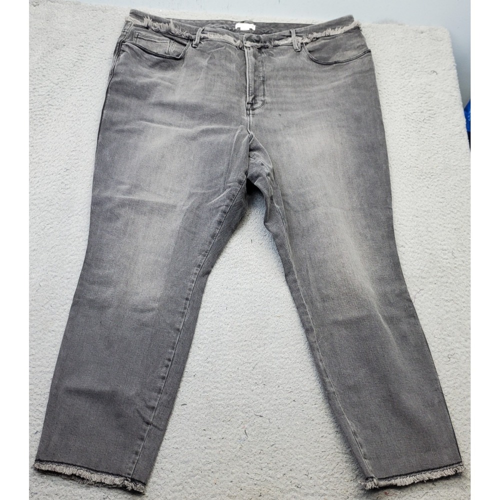 Good American Good Curve Skinny Crop Jeans Women 24 Gray Denim High Rise Raw Hem